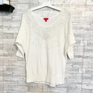 ELLE Off-White Sequined Dolman Sleeve Sweater, M